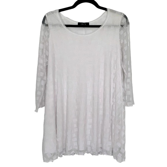 COMFY USA Women’s Tunic Top White Sheer Delicate Mesh/Lined Square Pattern SZ. L - Picture 1 of 16